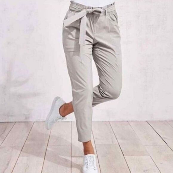 Athleta Skyline II Paper Bag Waist Pants in Light Grey Size 14 Tall - Picture 1 of 12